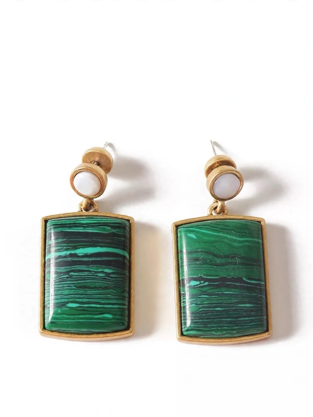 New Malachite Pattern Rectangle Dangle Earrings S925 Silver Posts For Women E095